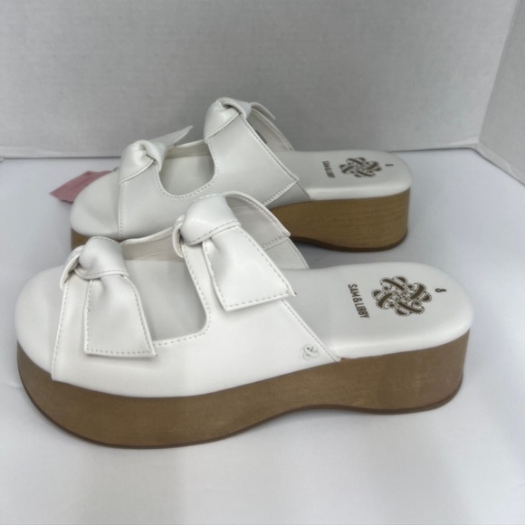 Sam & Libby Platform Sandals Indie White  Double Bow Slip On Size 8 NWT - Picture 3 of 9